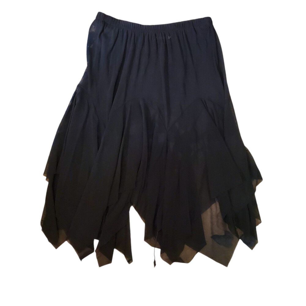 Vintage Y2k 90s Sheer Mesh Broomstick Skirt Handkerchief Midi Skirt Black sz S-L